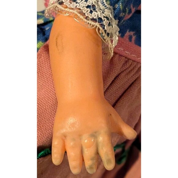 2 Vtg Dolls Rooted Eyelashes Hong Kong Blonde Brunette Cottagecore TLC 9" Set Of - Picture 11 of 14